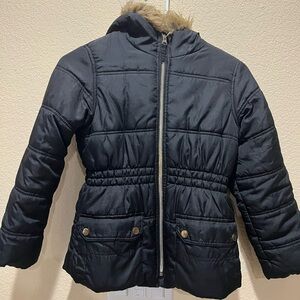 Kids Protection System Girls Black Puffer Fur Black Hooded Jacket